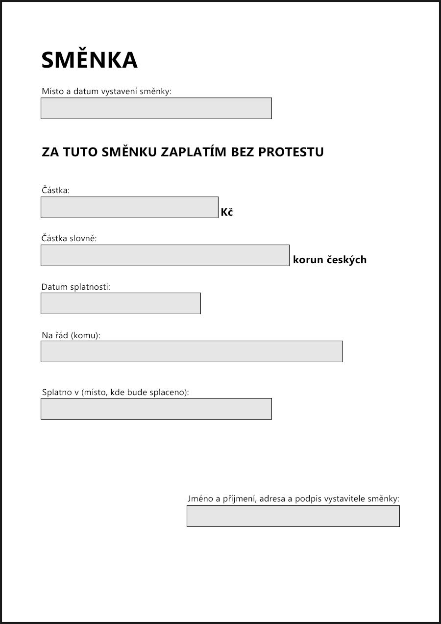 Směnka vzor 2023 ke stažení zdarma